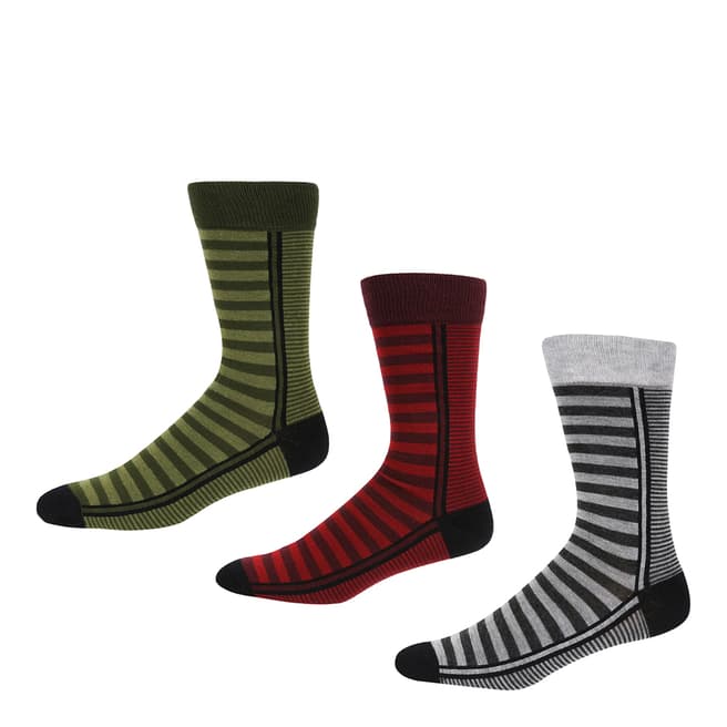 Ben Sherman Olive/Red/Grey 3 Pack Socks