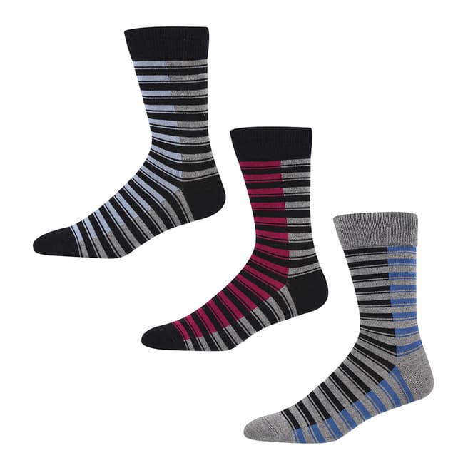 Ben Sherman Black/Grey Marl/Purple 3 Pack Socks