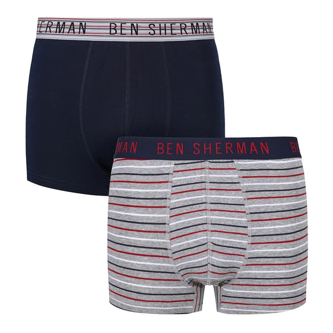 Ben Sherman Navy/Grey Marl Stripey 2 Pack Boxers