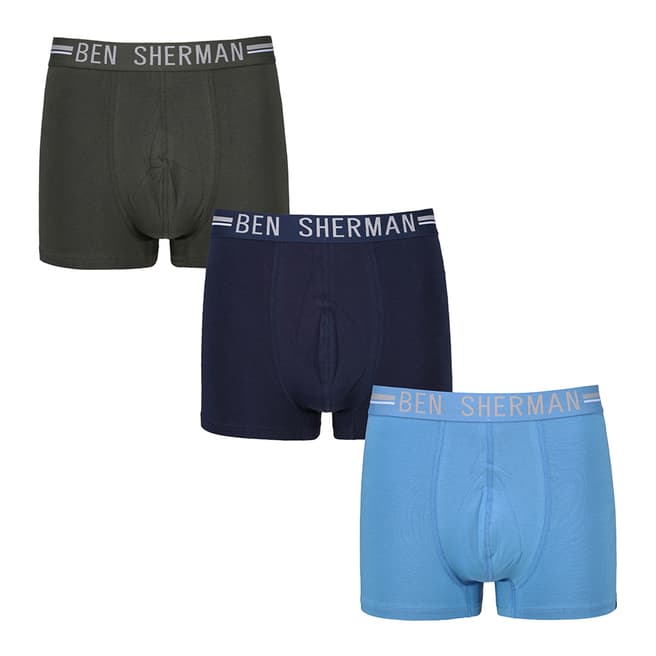 Ben Sherman Khaki/Parisian Blue/Navy Blazer 3 Pack Boxers