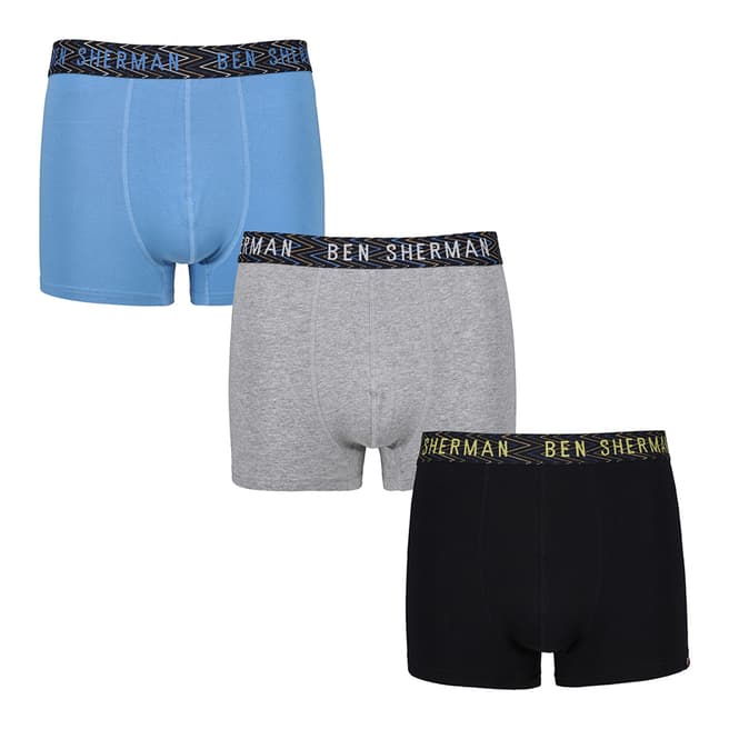 Ben Sherman Grey Marl/Black/Parisian Blue 3 Pack Boxers