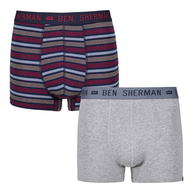 Ben Sherman Navy Stripe / Grey Marl 2 Pack Boxers