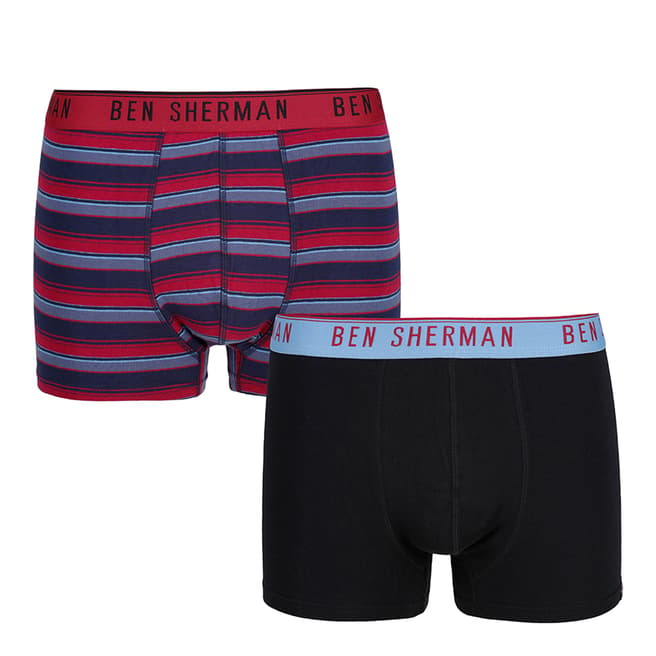 Ben Sherman Black/Beetroot Stripe 2 Pack Boxers