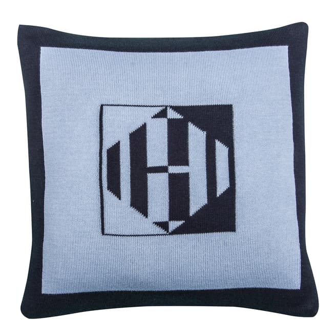 Hackett London Contrast Monogram Knitted Cushion, Blue/Navy