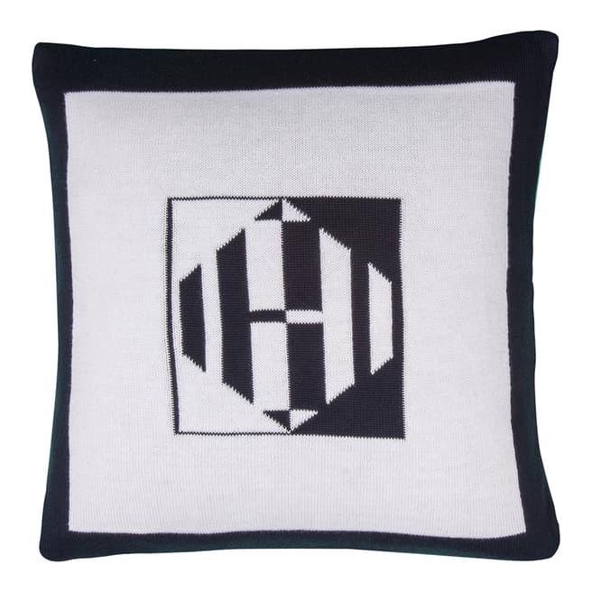 Hackett London Contrast Monogram Knitted Cushion, White/Blue