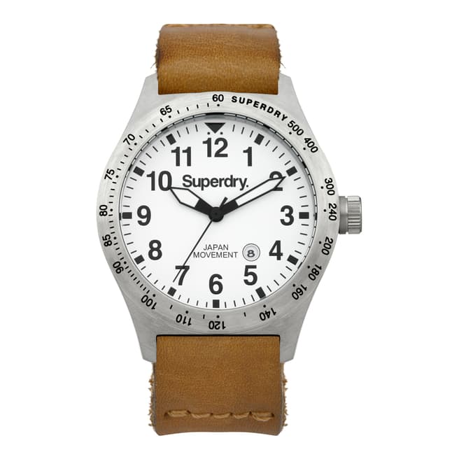 Superdry Matte White Triton Leather Strap Watch