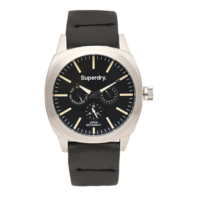 Superdry Matte Black Thor Multi Leather Strap Watch