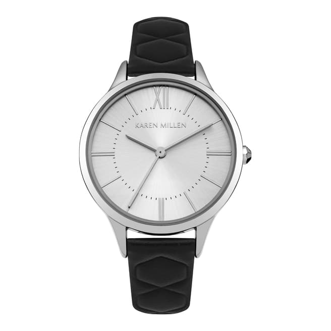 Karen Millen White Silver Sunray Polished Leather Strap Watch