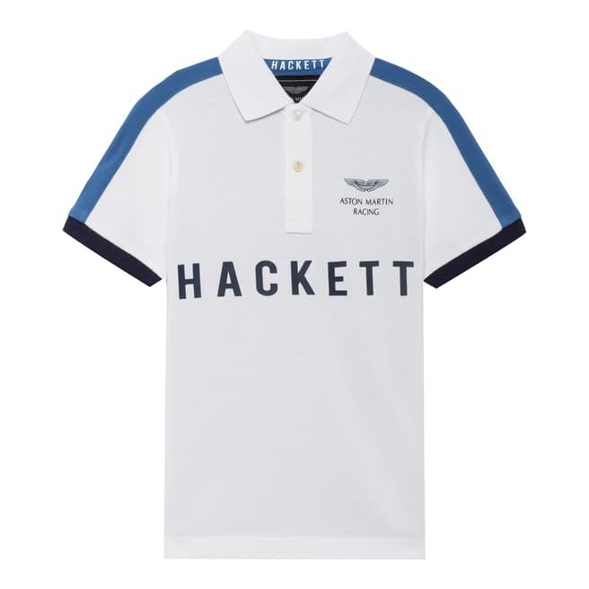 Hackett London White/Blue AMR Cotton Polo Shirt