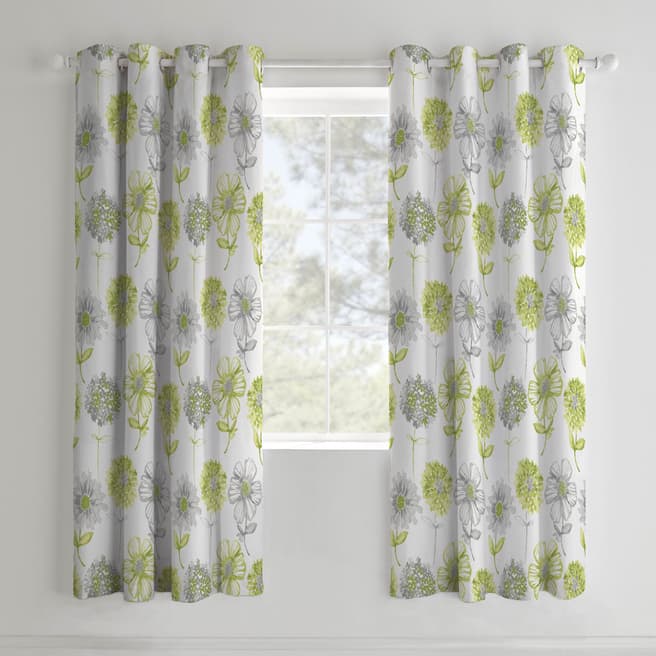 Catherine Lansfield Banbury Floral 168x183cm Eyelet Curtains, Green