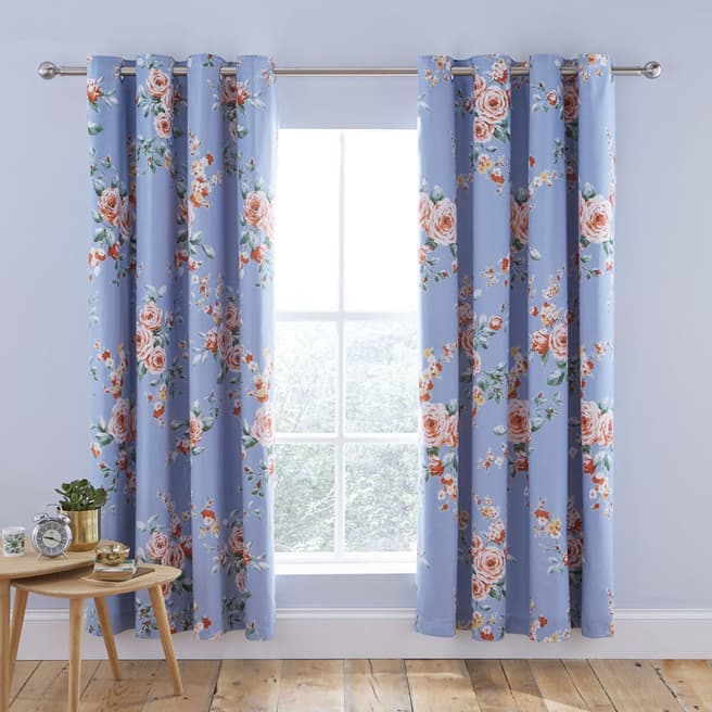 Catherine Lansfield Canterbury 168x183cm Eyelet Curtains, Blue