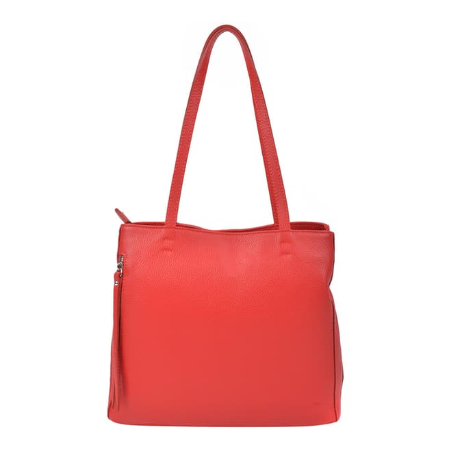 Roberta M Red Front Zip Detail Top Handle Bag
