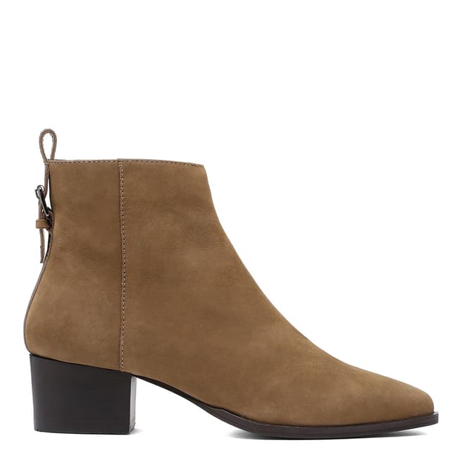 Dune London Taupe Proudly Pointed Mid Block Heel Ankle Boot