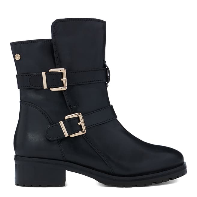 Dune London Black Rosewing Leather Buckle Detail Ankle Boot