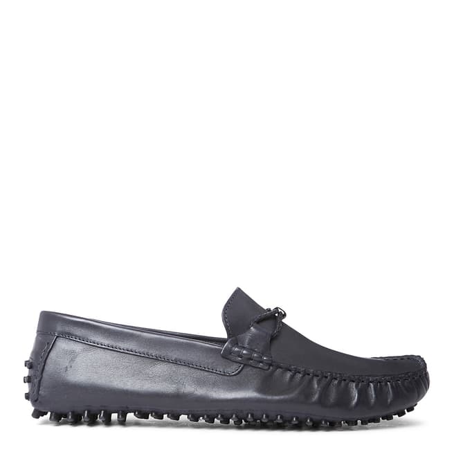 Dune London Navy Leather Bali Loafers
