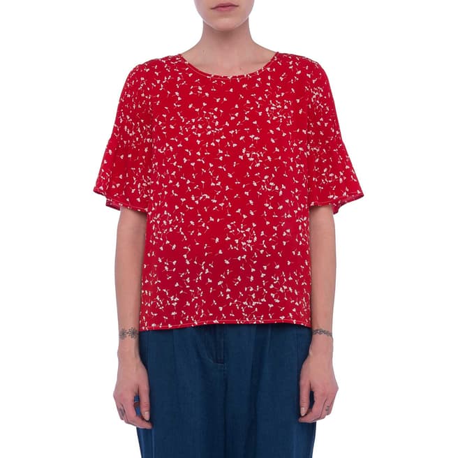 French Connection Red/Cream Floral Komo Crepe Top
