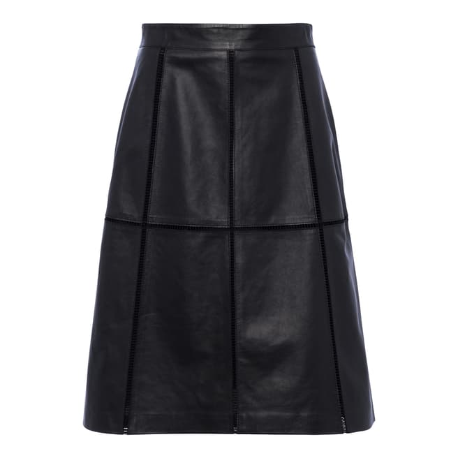 French Connection Black Gizo Leather A Line Skirt