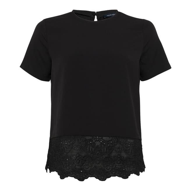 French Connection Black Crepe Light Trim Top 