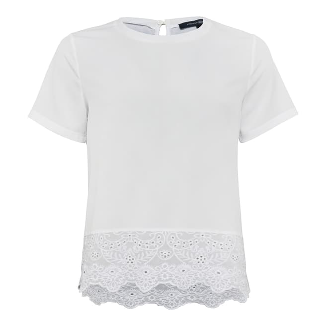 French Connection White Crepe Light Trim Top 