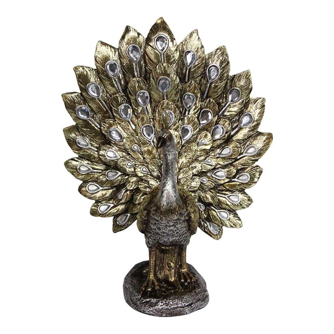 Gisela Graham Metallic Gold/Silver Fantail Peacock Ornament