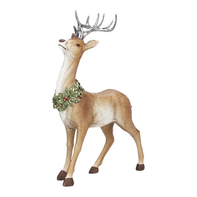 Gisela Graham Stag with Holly Wreath Ornament