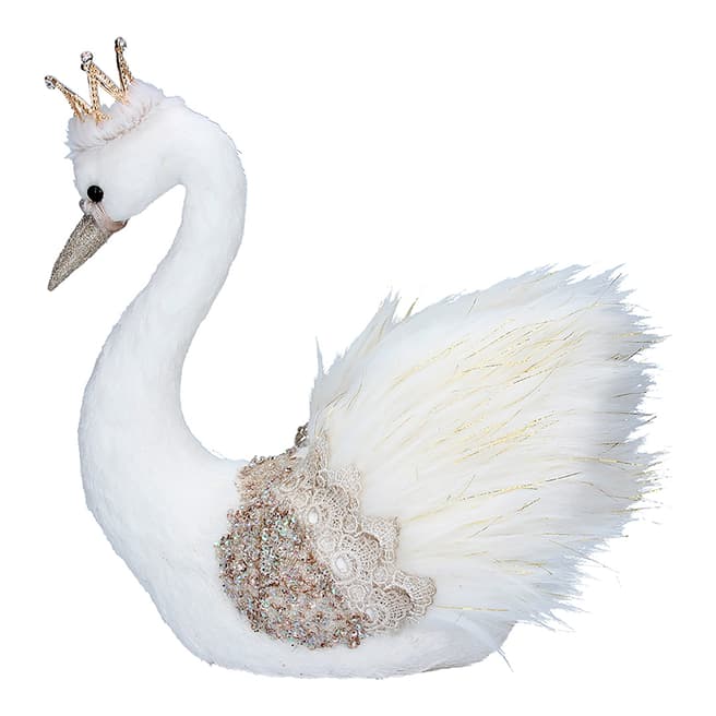 Gisela Graham Cream/Gold Small Swan Ornament