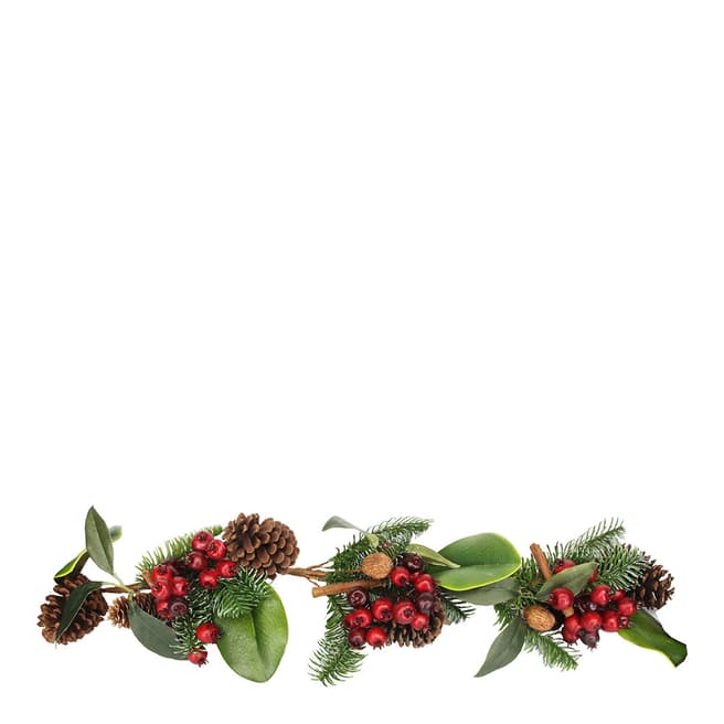 Gisela Graham Fir/Leaf Garland with Cones, Red Berries & Cinnamon