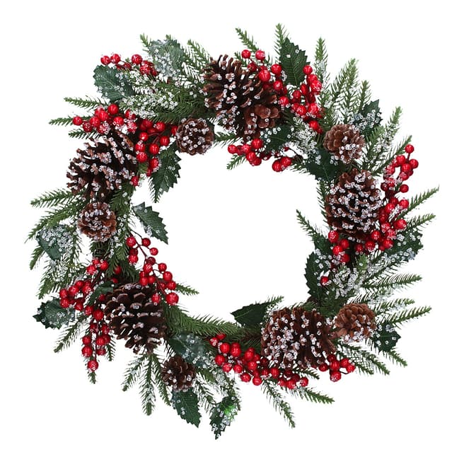 Gisela Graham Red Berry/Cone/Fir Wreath with Frosting