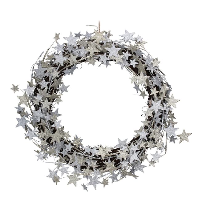 Gisela Graham Gold/Silver Glitter Stars On Twig Wreath