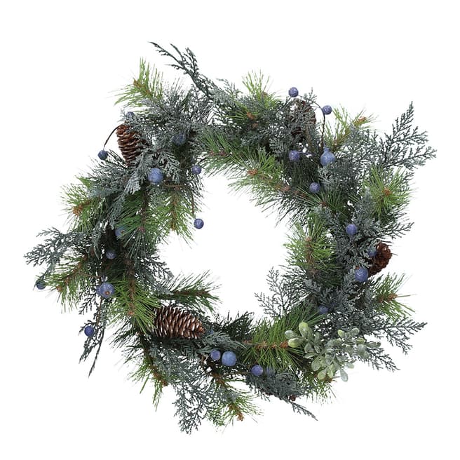 Gisela Graham Mixed Fir Leaf Wreath with Blueberries/Cones