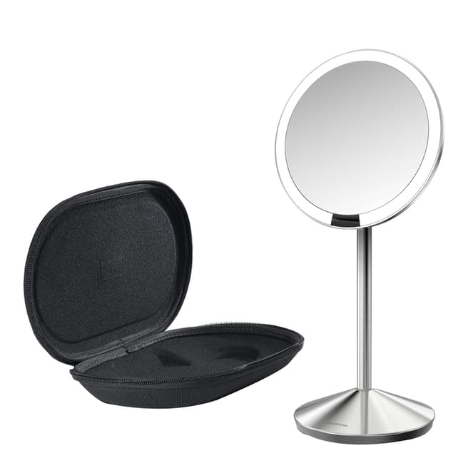 Simplehuman Brushed Stainless Steel Sensor Mini Mirror with Travel Case, Rechargeable, 12cm