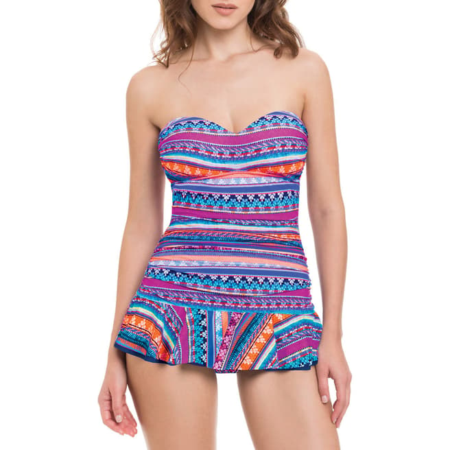 Profile By Gottex Pink/Blue Multi Print Bandeau Skirted Swim Top
