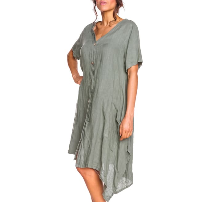 100% Linen Green Orna Linen Dress