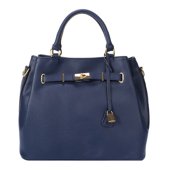 Massimo Castelli Navy Blue Keyring Detail Leather Top Handle Bag