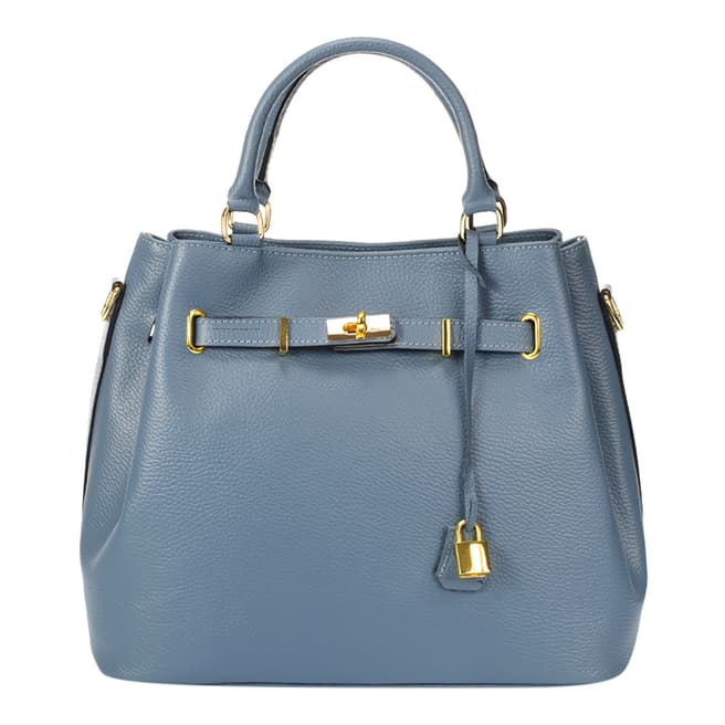 Massimo Castelli Powder Blue Keyring Detail Leather Top Handle Bag