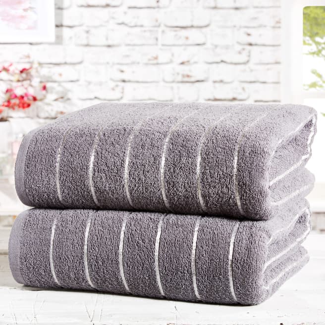 Rapport Sandringham Pair of Bath Sheets, Charcoal/Silver