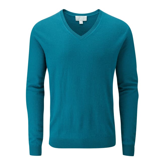 Pure Collection Green V Neck Cashmere Jumper