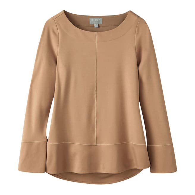 Pure Collection Camel Boat Neck Ponte Top