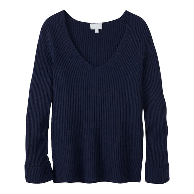 Pure Collection Navy V Neck Tunic Jumper
