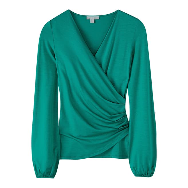 Pure Collection Turquoise Gathered Cuff Wrap Top