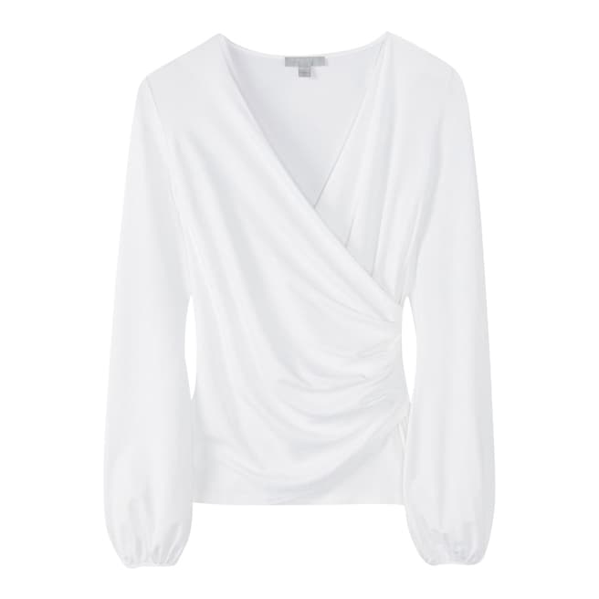 Pure Collection White Gathered Cuff Wrap Top