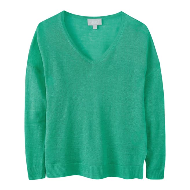 Pure Collection Green Linen V-Neck Sweater