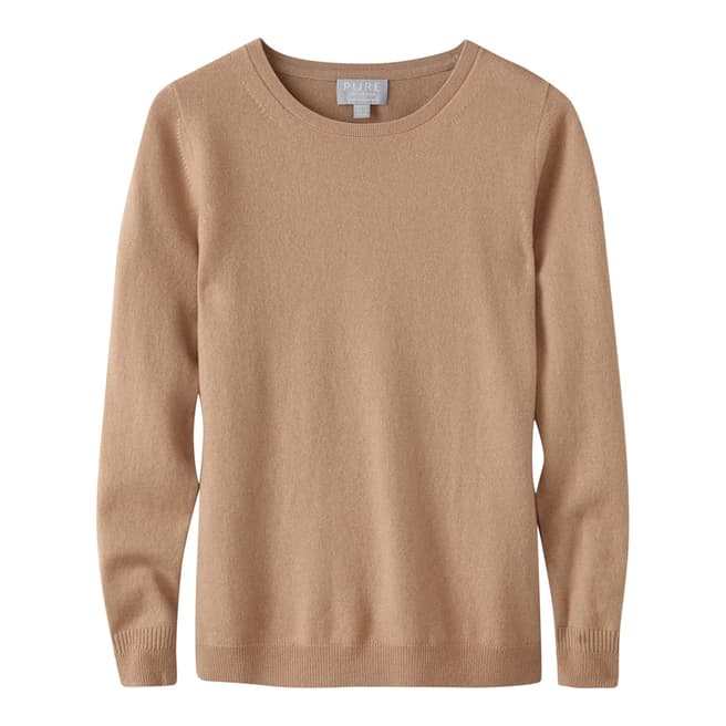 Pure Collection Brown Cashmere Slim Fit Crew Neck Jumper