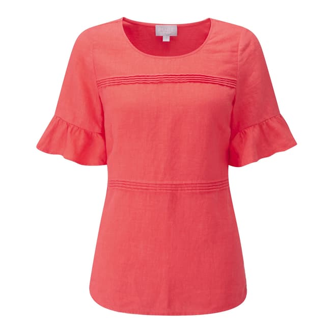 Pure Collection Red Laundered Linen Ruffle Sleeve Top