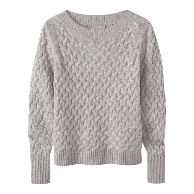 Pure Collection Grey Lofty Cable Sweater
