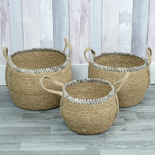 The Satchville Gift Company Set of Three Straw Natural Baskets