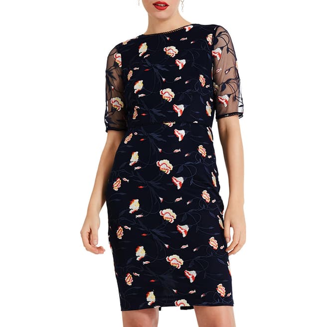 Phase Eight Navy Mariah Embroidered Dress