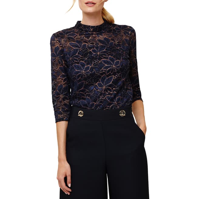 Phase Eight Navy/Bronze Lulu Lace Top
