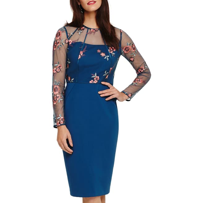 Phase Eight Blue Felice Embroidered Dress