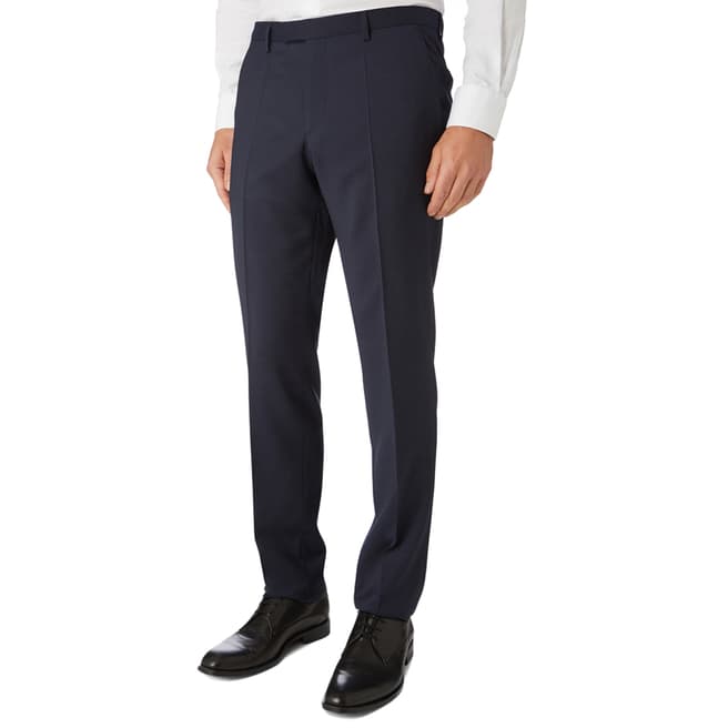 BOSS Navy Textured Lenon Classic Fit Trousers